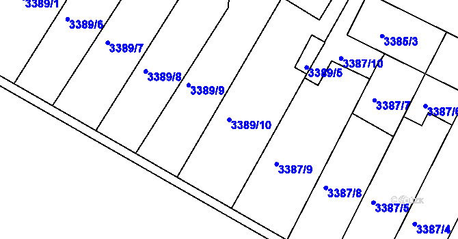 Parcela st. 3389/10 v KÚ Kuřim, Katastrální mapa