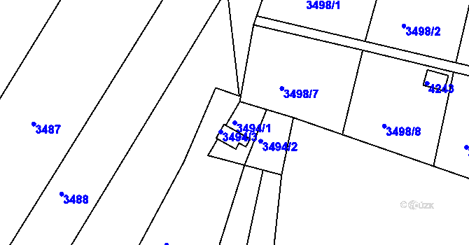 Parcela st. 3494/1 v KÚ Kuřim, Katastrální mapa