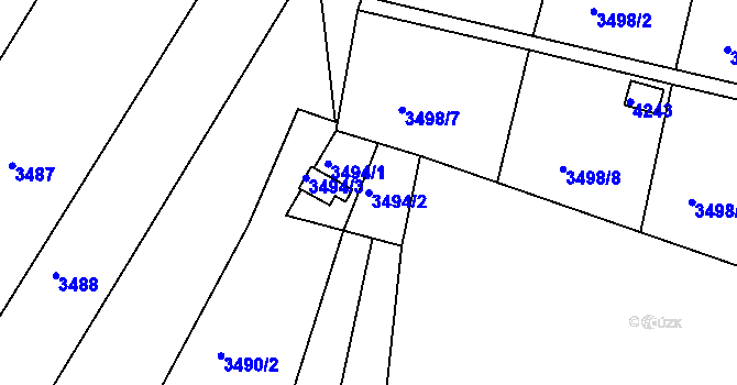 Parcela st. 3494/2 v KÚ Kuřim, Katastrální mapa