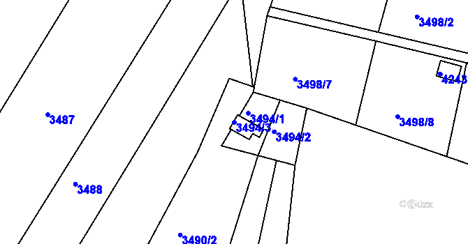 Parcela st. 3494/3 v KÚ Kuřim, Katastrální mapa