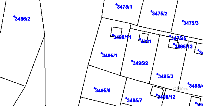Parcela st. 3495/1 v KÚ Kuřim, Katastrální mapa