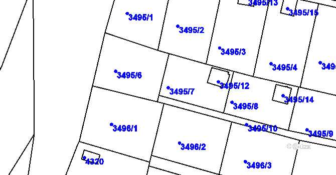 Parcela st. 3495/7 v KÚ Kuřim, Katastrální mapa