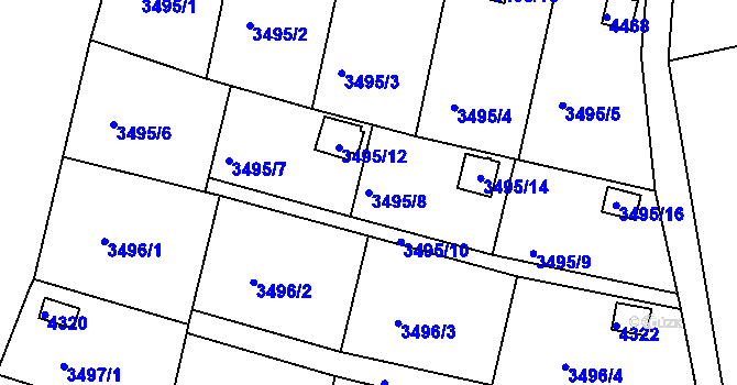 Parcela st. 3495/8 v KÚ Kuřim, Katastrální mapa
