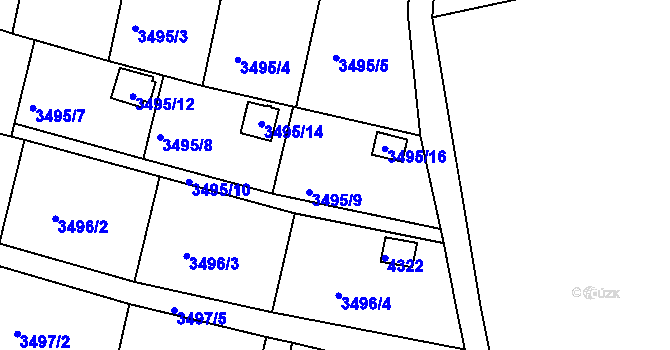 Parcela st. 3495/9 v KÚ Kuřim, Katastrální mapa