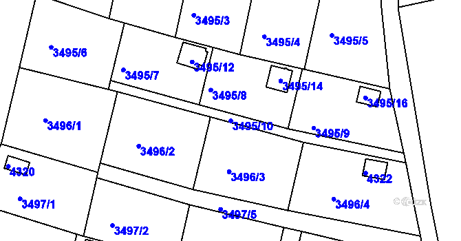 Parcela st. 3495/10 v KÚ Kuřim, Katastrální mapa