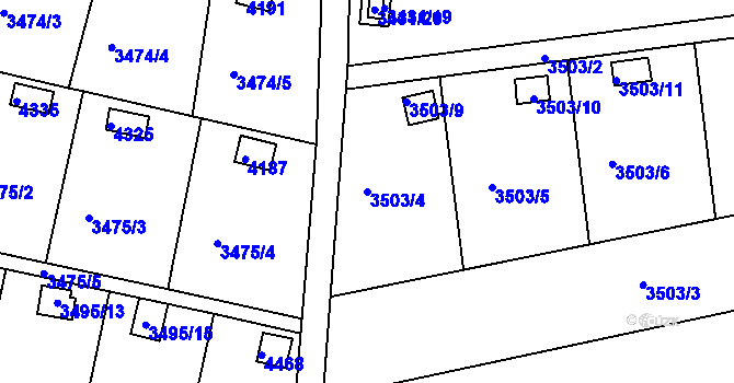 Parcela st. 3503/4 v KÚ Kuřim, Katastrální mapa