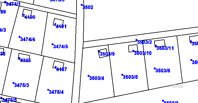 Parcela st. 3503/9 v KÚ Kuřim, Katastrální mapa