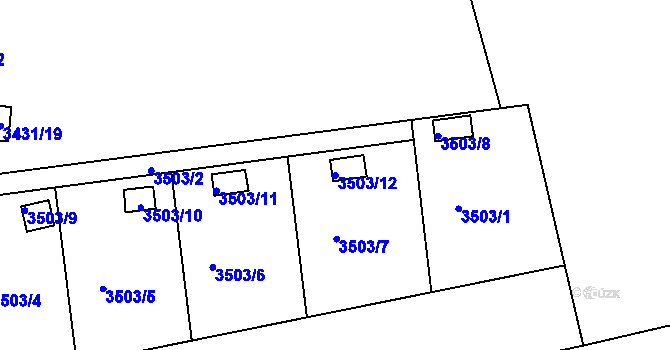 Parcela st. 3503/12 v KÚ Kuřim, Katastrální mapa