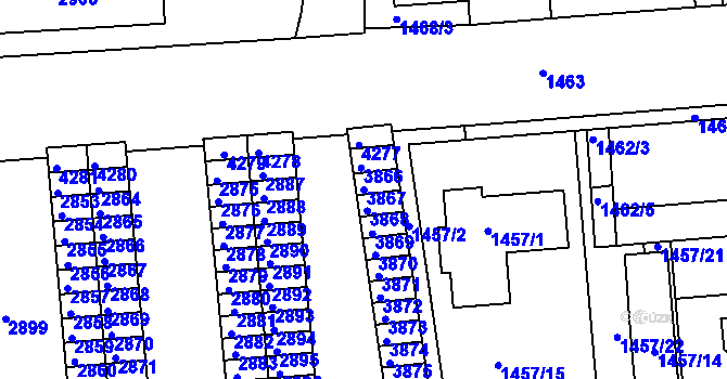 Parcela st. 3867 v KÚ Kuřim, Katastrální mapa