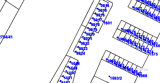 Parcela st. 3922 v KÚ Kuřim, Katastrální mapa