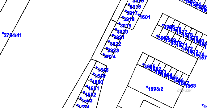 Parcela st. 3924 v KÚ Kuřim, Katastrální mapa