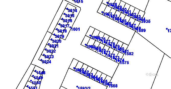 Parcela st. 3925 v KÚ Kuřim, Katastrální mapa