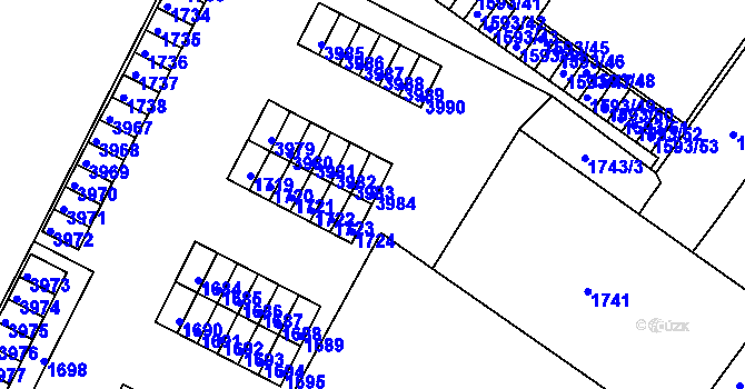 Parcela st. 3984 v KÚ Kuřim, Katastrální mapa