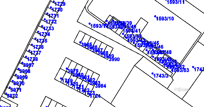 Parcela st. 3989 v KÚ Kuřim, Katastrální mapa