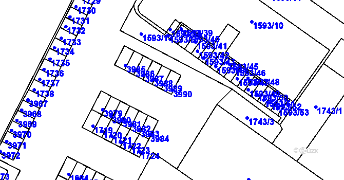 Parcela st. 3990 v KÚ Kuřim, Katastrální mapa