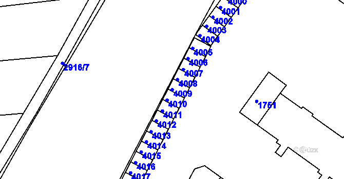 Parcela st. 4009 v KÚ Kuřim, Katastrální mapa