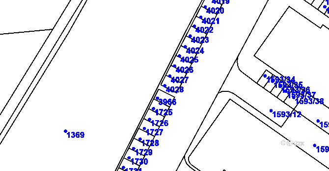 Parcela st. 4028 v KÚ Kuřim, Katastrální mapa