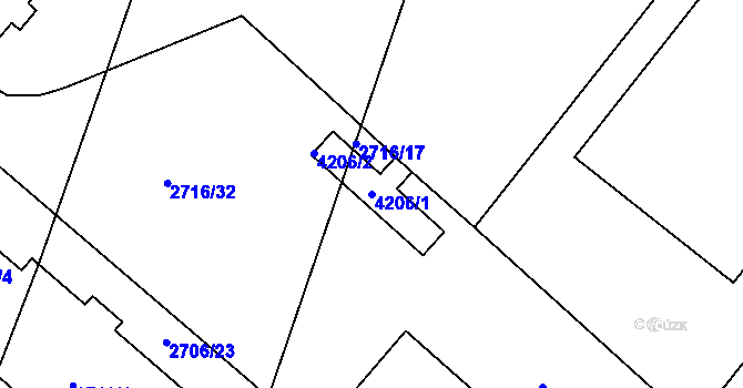 Parcela st. 4206/1 v KÚ Kuřim, Katastrální mapa