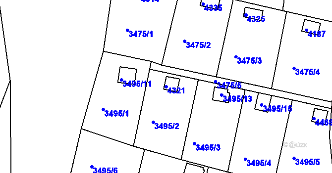 Parcela st. 4321 v KÚ Kuřim, Katastrální mapa