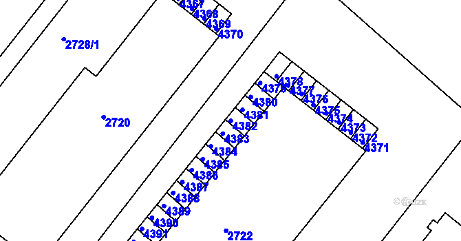 Parcela st. 4382 v KÚ Kuřim, Katastrální mapa