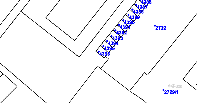 Parcela st. 4396 v KÚ Kuřim, Katastrální mapa