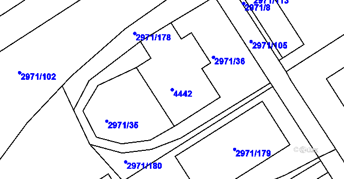 Parcela st. 4442 v KÚ Kuřim, Katastrální mapa