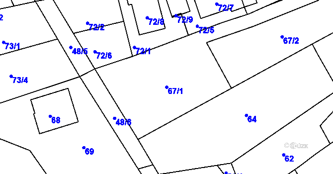Parcela st. 67/1 v KÚ Kuřim, Katastrální mapa