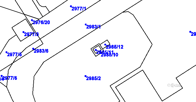 Parcela st. 2985/10 v KÚ Kuřim, Katastrální mapa