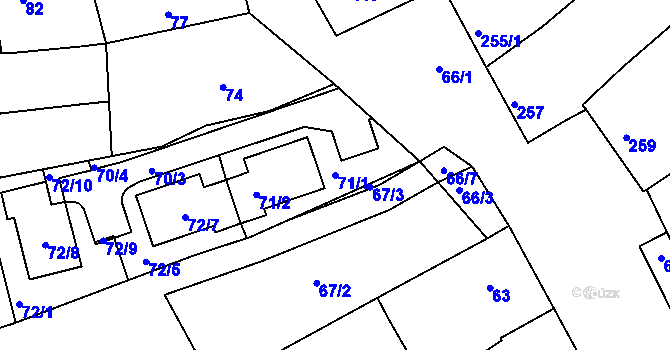 Parcela st. 71/1 v KÚ Kuřim, Katastrální mapa