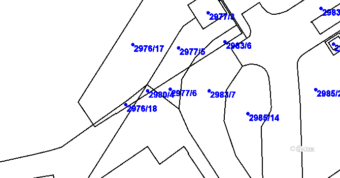 Parcela st. 2977/6 v KÚ Kuřim, Katastrální mapa