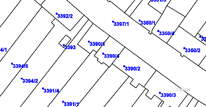Parcela st. 3390/4 v KÚ Kuřim, Katastrální mapa