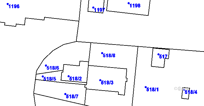 Parcela st. 518/8 v KÚ Kuřim, Katastrální mapa