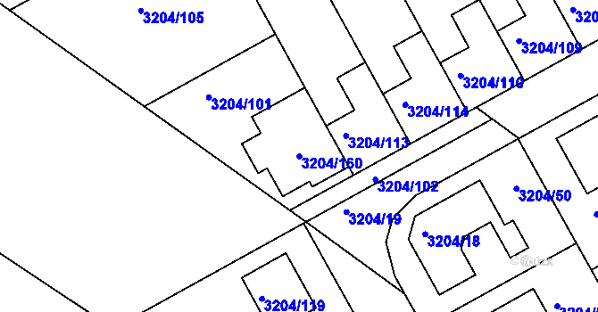 Parcela st. 3204/160 v KÚ Kuřim, Katastrální mapa