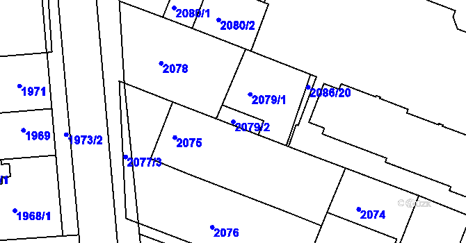 Parcela st. 2079/2 v KÚ Kuřim, Katastrální mapa