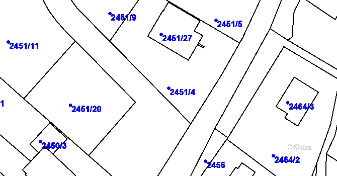 Parcela st. 2451/4 v KÚ Kuřim, Katastrální mapa