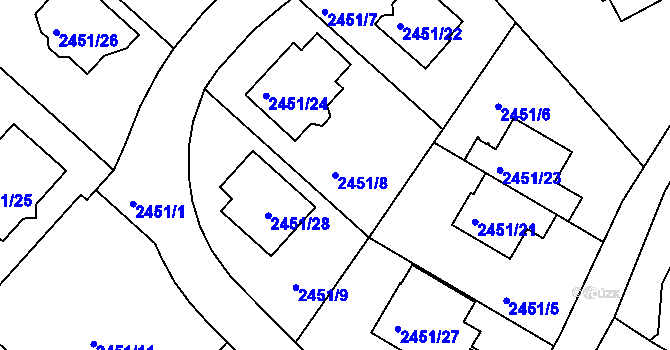 Parcela st. 2451/8 v KÚ Kuřim, Katastrální mapa
