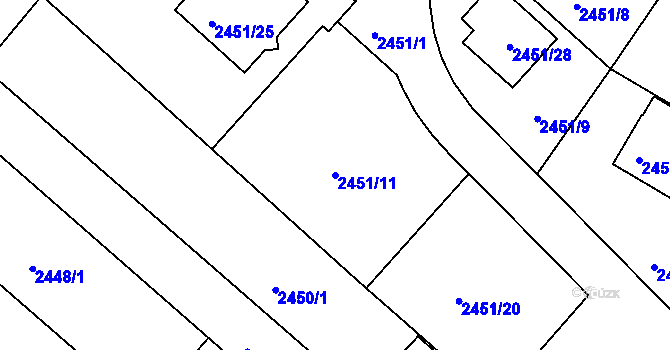 Parcela st. 2451/11 v KÚ Kuřim, Katastrální mapa