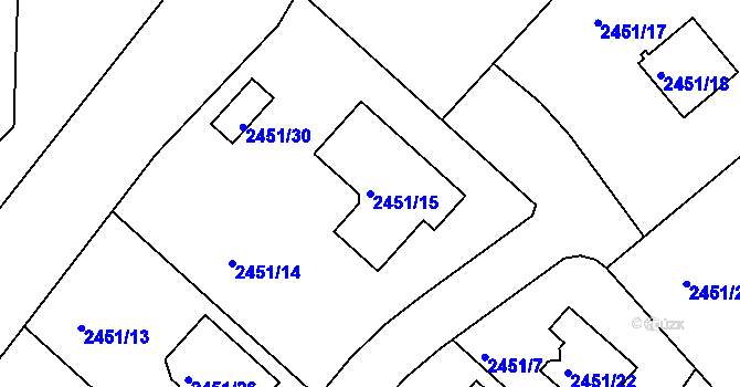 Parcela st. 2451/15 v KÚ Kuřim, Katastrální mapa