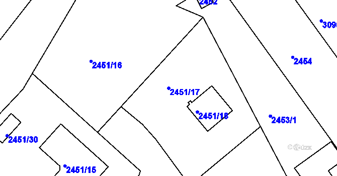 Parcela st. 2451/17 v KÚ Kuřim, Katastrální mapa