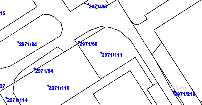 Parcela st. 2971/111 v KÚ Kuřim, Katastrální mapa