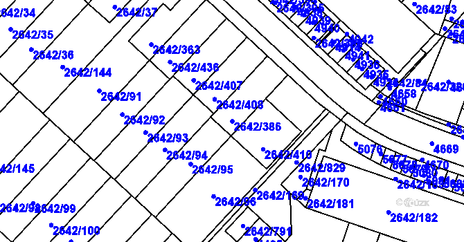 Parcela st. 2642/386 v KÚ Kuřim, Katastrální mapa