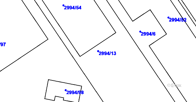 Parcela st. 2994/13 v KÚ Kuřim, Katastrální mapa