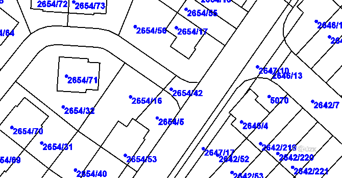 Parcela st. 2654/42 v KÚ Kuřim, Katastrální mapa