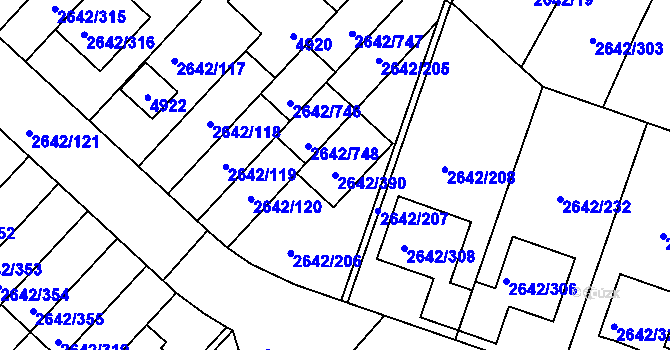 Parcela st. 2642/390 v KÚ Kuřim, Katastrální mapa