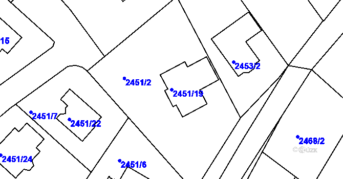 Parcela st. 2451/19 v KÚ Kuřim, Katastrální mapa