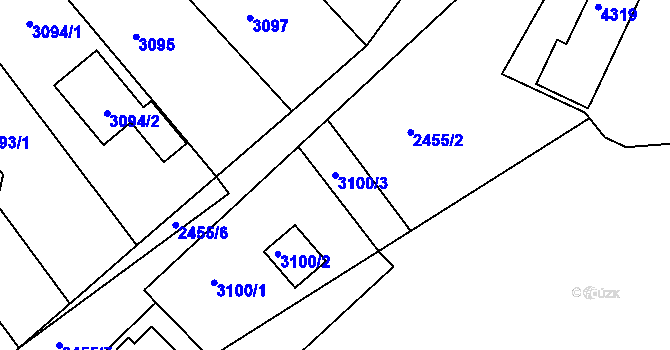 Parcela st. 3100/3 v KÚ Kuřim, Katastrální mapa