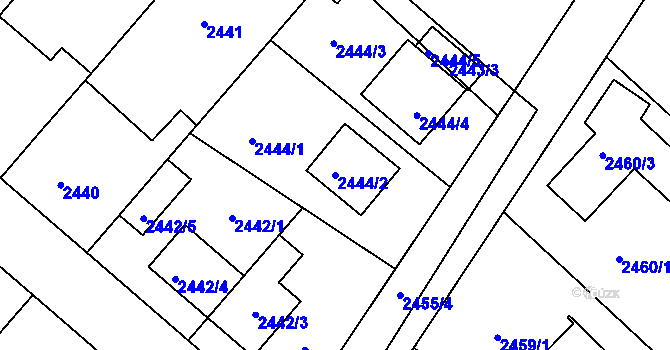 Parcela st. 2444/2 v KÚ Kuřim, Katastrální mapa