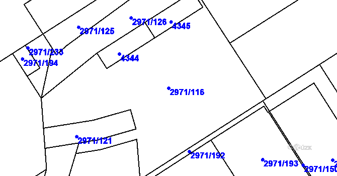 Parcela st. 2971/116 v KÚ Kuřim, Katastrální mapa
