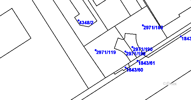 Parcela st. 2971/119 v KÚ Kuřim, Katastrální mapa