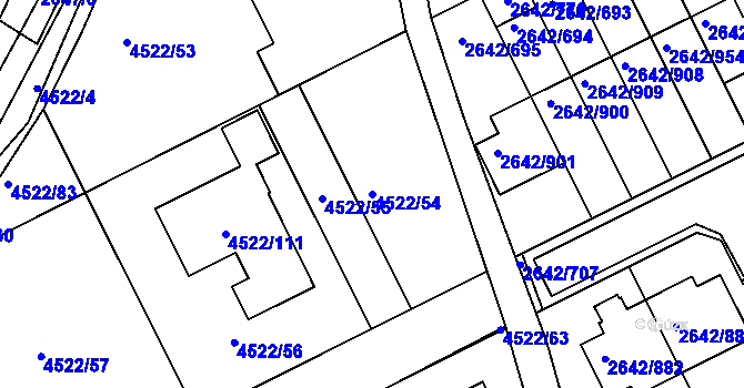 Parcela st. 4522/54 v KÚ Kuřim, Katastrální mapa